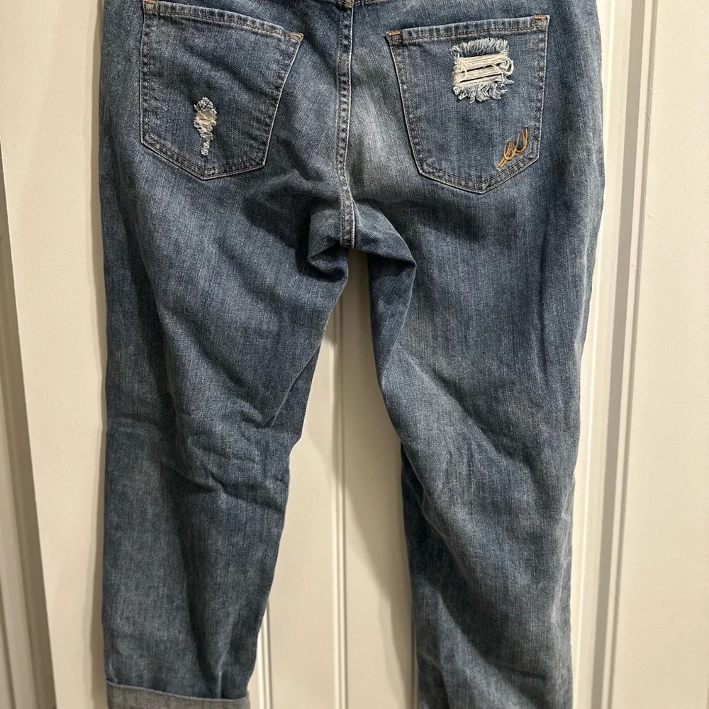 Express Blue Ankle Cropped Jeans with Distressed Details - Picture 4 of 7